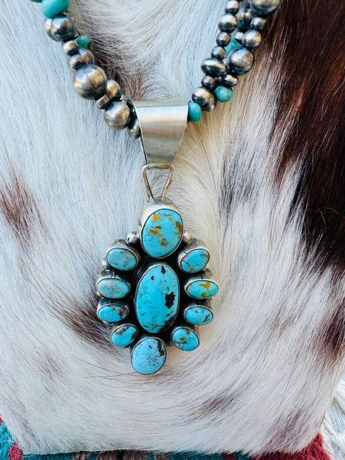 Handcrafted Sterling Silver Pearl and Turquoise Beaded Necklace by Sheila Becenti