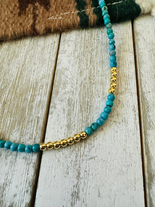 Handcrafted Turquoise & Gold Beaded 18” Necklace