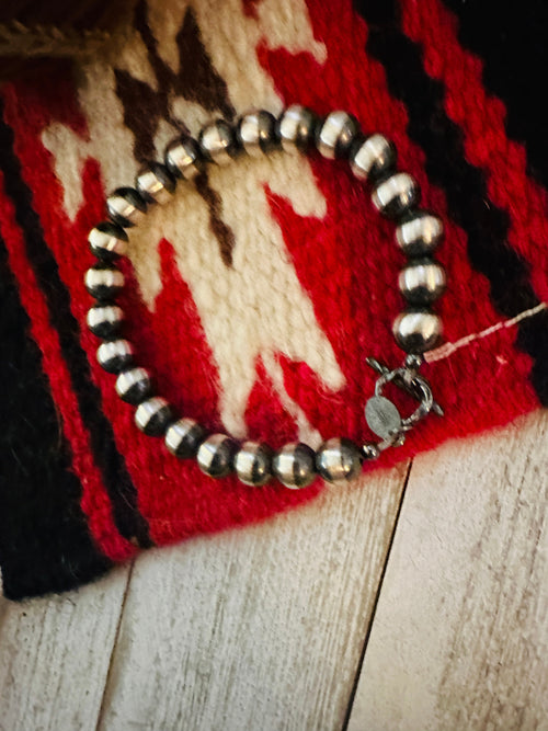 Handcrafted Sterling Silver Pearl Beaded Bracelet 8mm