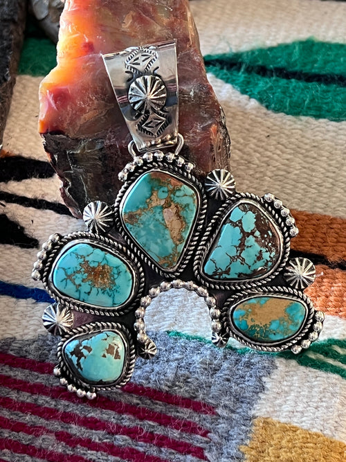 Handcrafted Sterling Silver and Royston Turquoise Naja Pendant by Rosella Paxson