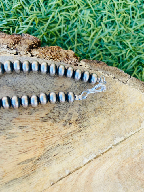 Handcrafted Sterling Silver & Royston Turquoise Beaded Squash Style Necklace Set by Jaqueline Silver