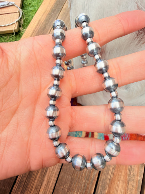 Handcrafted 4mm & 8mm Sterling Silver Pearl Beaded Necklace