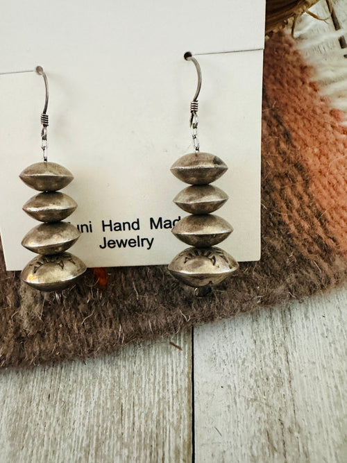 Navajo Hand Stamped Sterling Silver Pearl Dangle Earrings