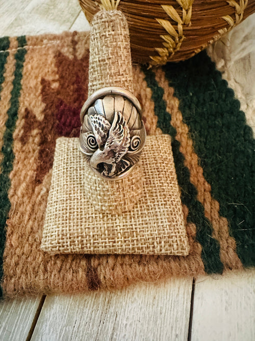 Handcrafted Old Pawn Sterling Silver Eagle Ring Size 9