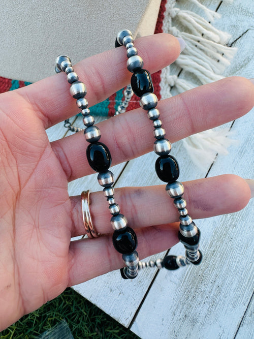 Sterling Silver Pearl & Onyx Beaded 20” Necklace