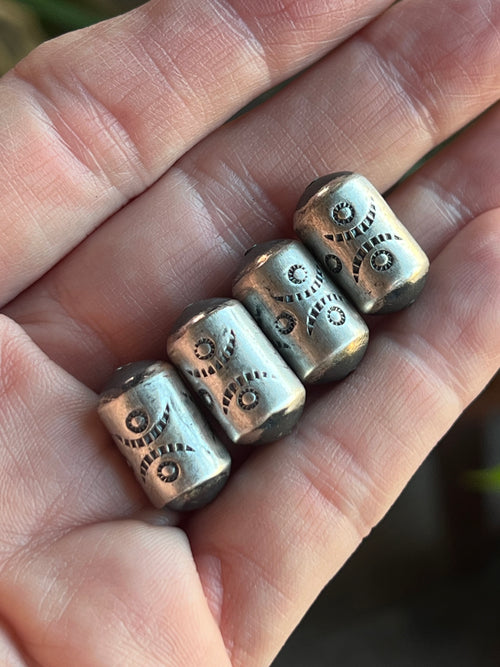 Handmade Stamped Sterling Silver Fat Barrel Beads, The Dancer