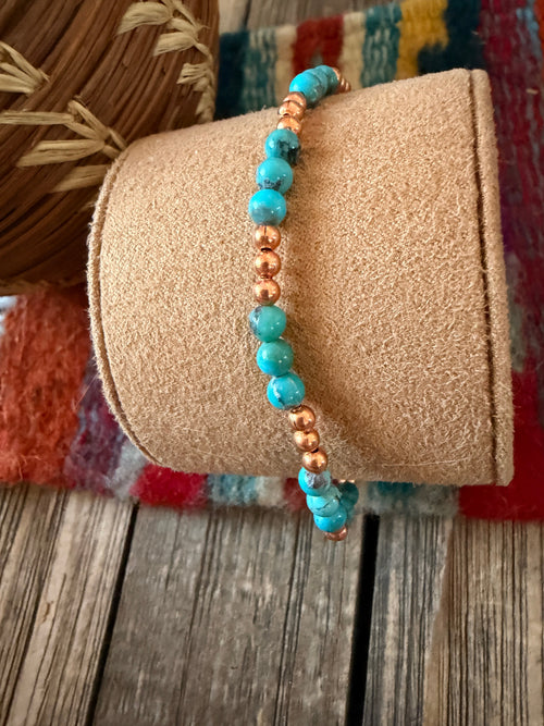 Handcrafted Turquoise & Copper Beaded Stretch Bracelet