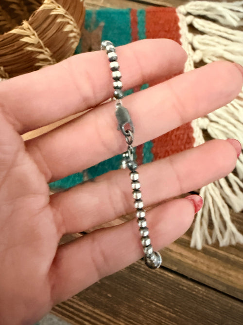 Handcrafted Turquoise & Sterling Silver Pearl Beaded Bracelet