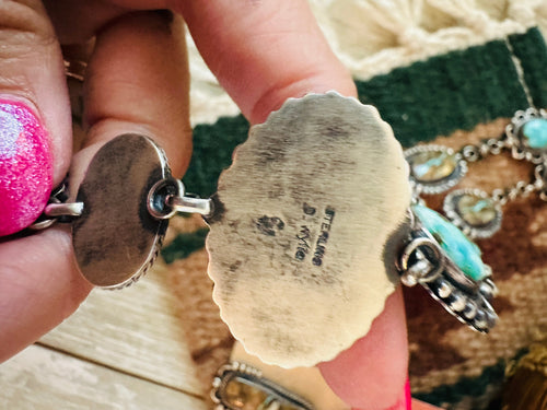 Handcrafted Sterling Silver, Ribbon and Sonoran Turquoise Necklace and Earring Set by Diane Wylie