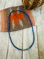 Navajo Lapis, Turquoise & Sterling Silver 16” Beaded Necklace