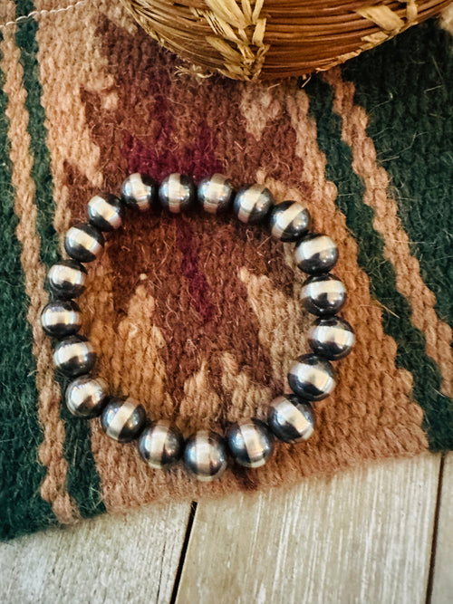 Navajo 10mm Sterling Silver Pearl Beaded Stretch Bracelet