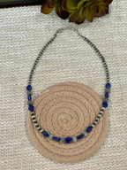 ** 4TH OF JULY ** Handmade Sterling Silver & Lapis Beaded Necklace with Signed Nizhoni