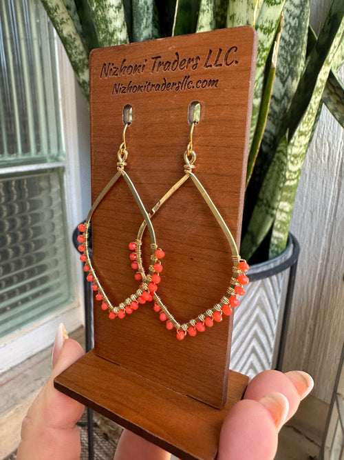 “The Golden Collection” Peach Sunset Handmade Coral Colored Beaded & 14k Gold Plated Earrings