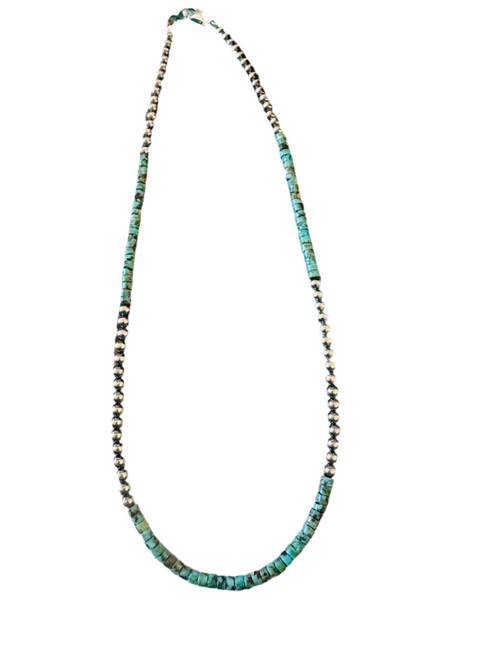 Navajo Turquoise & Sterling Silver Pearl 18” Beaded Necklace