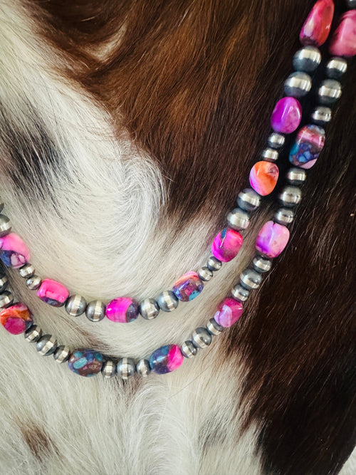 Navajo Sterling Silver & Pink Dream Mojave Beaded Necklace