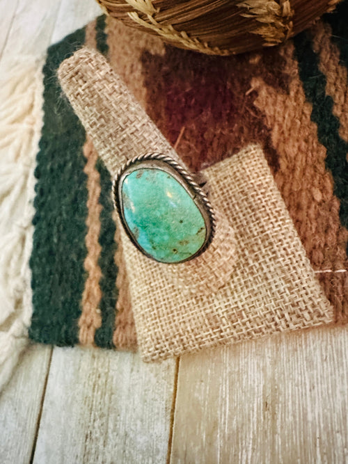 Old Pawn Handcrafted Turquoise & Sterling Silver Ring Size 9.75