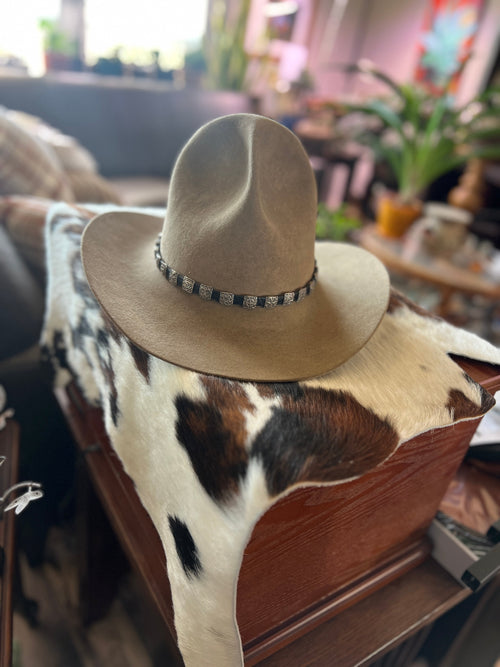 Leather and Sterling Silver Concho Slide Hat Band, Black Leather