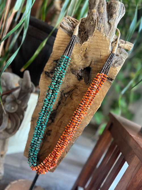 Handcrafted Eight Strand Spiny Oyster and Turquoise Beaded Squaw Wrap Necklace by Daniel Coriz
