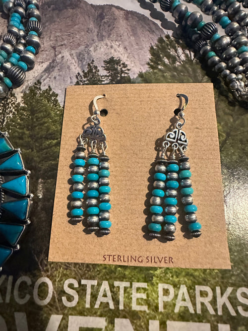 Handmade Sterling Silver Turquoise Beaded Naja Necklace Set By Dan Dodson BLUE