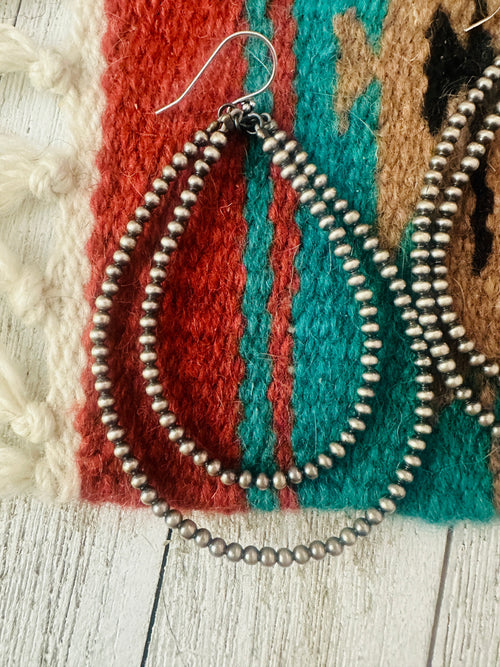 Handmade Sterling Silver Pearl Dangle Double Hoop Earrings 3mm