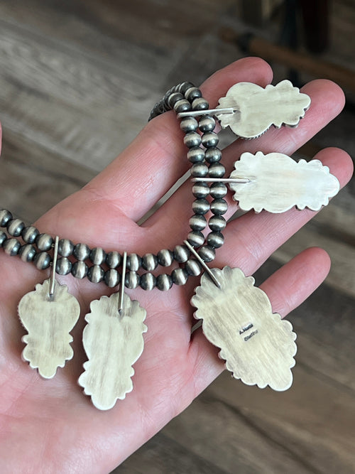 Handcrafted Sterling Silver Electric Rainbow Beaded Heart Cluster Necklace & Earrings Set by Angela Martin