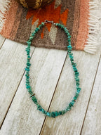 Handcrafted Turquoise & Sterling Silver 14” Beaded Necklace