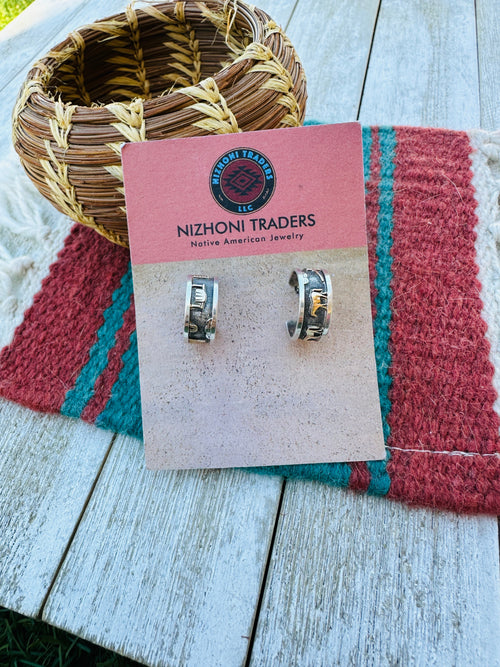 Handcrafted Old Pawn Sterling Silver with 14K Gold Overlay Hoop Earrings