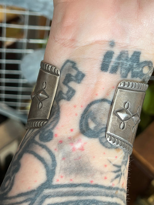 Hand Forged Old Pawn Sterling Silver Ingot Cuff Bracelet by Santa Fe Artist Buffalo, Concho Grande
