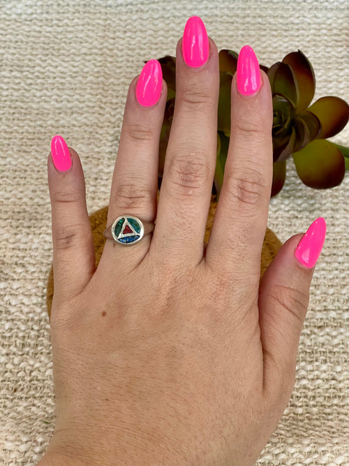 Old Pawn Vintage Sterling Silver & Multi Stone Sz 6 Ring