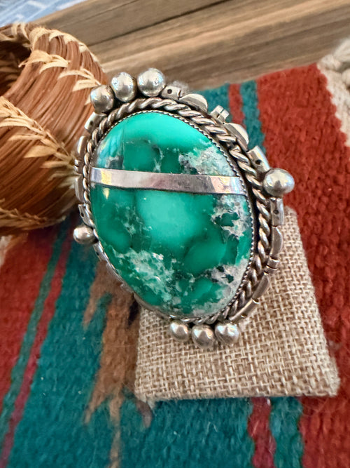 Old Pawn Handcrafted Variscite & Sterling Silver Ring Size 9