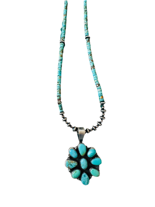 Navajo Sterling Silver & Turquoise Cluster Beaded Necklace
