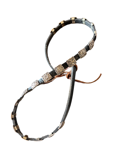 Leather and Sterling Silver Concho Slide Hat Band, Black Leather