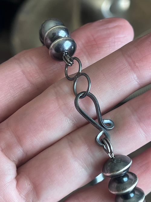 Handcrafted 11mm Sterling Silver Saucer Pearl Bead Necklace by Michelle Jameson, 20-1/2 inches