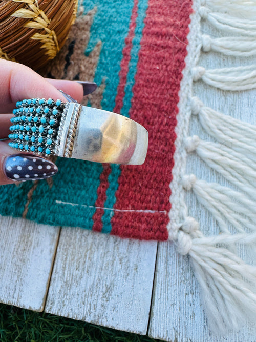 Handcrafted Old Pawn Sterling Silver & Kingman Turquoise Snake Eye Cuff Bracelet by Stephen Haloo