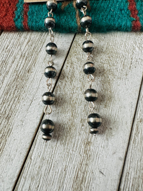 Handcrafted Sterling Silver Pearl Dangle Earrings 6”