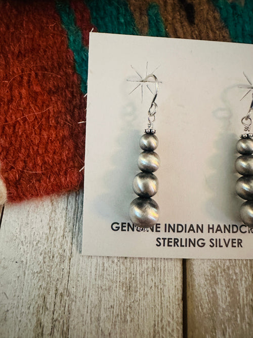 Handcrafted Sterling Silver Pearl Graduated Beaded Dangle Earrings