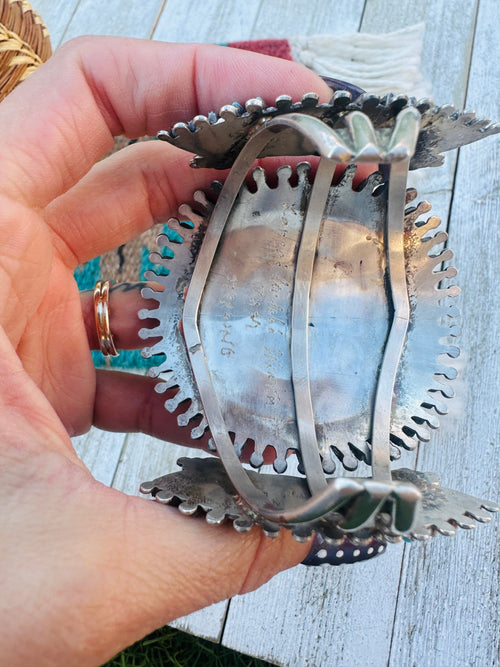 Handcrafted Old Pawn Sterling Silver & Turquoise Needlepoint Cuff Bracelet