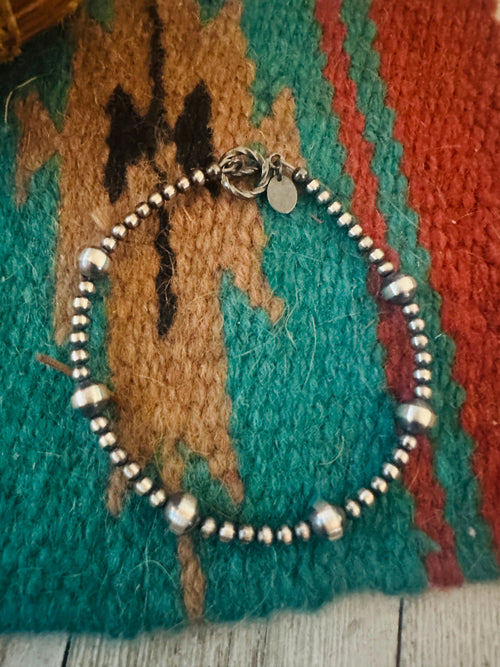 Handcrafted Sterling Silver Pearl Beaded Bracelet 7.5"