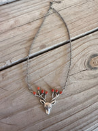 Handmade Sterling Silver Coral Beaded Reindeer Necklace