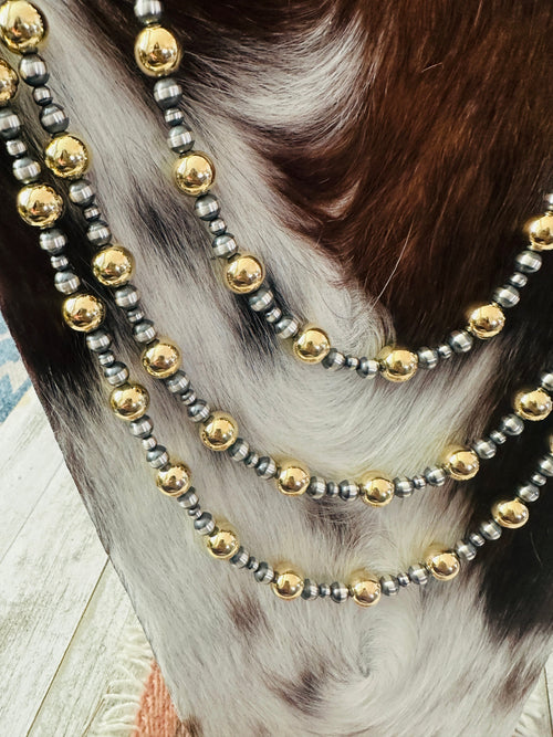Handcrafted Sterling Silver & Gold Beaded Necklace
