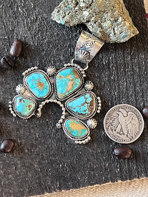 Handcrafted Sterling Silver and Royston Turquoise Naja Pendant by Rosella Paxson
