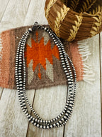 Navajo Sterling Silver Pearl Triple Strand 16” Beaded Necklace