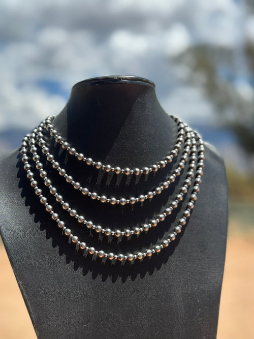 Handcrafted Patterned Pearl Style 3-6mm Sterling Silver Beaded Necklaces