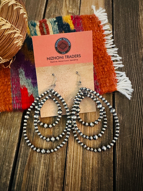Handcrafted Sterling Silver Pearl Beaded Dangle Hoop Earrings