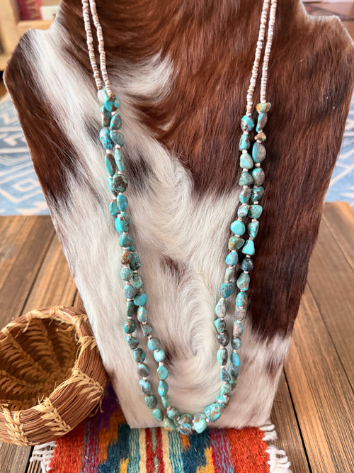 Handcrafted Turquoise & Heishi Beaded 28” Necklace