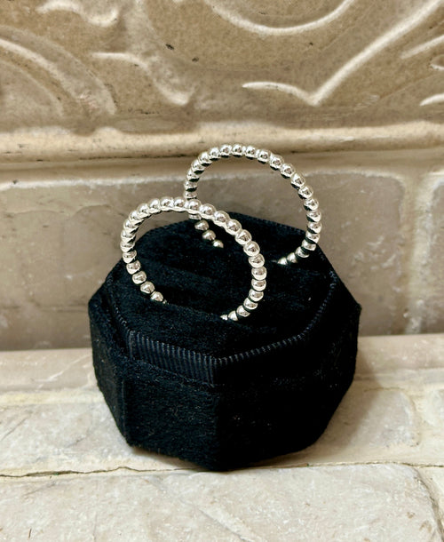 Beaded Hoop Earrings Sterling Silver 1 1/8”✅