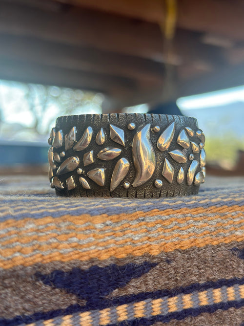 Handcrafted Old Pawn Ernest Rangel Sterling Silver Repousse Cuff