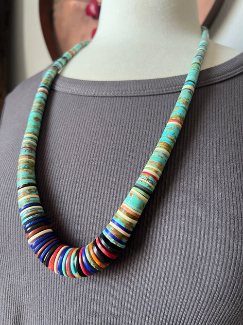 Ronald Chavez Handcrafted Multistone Heishi Beaded Santo Domingo Necklace