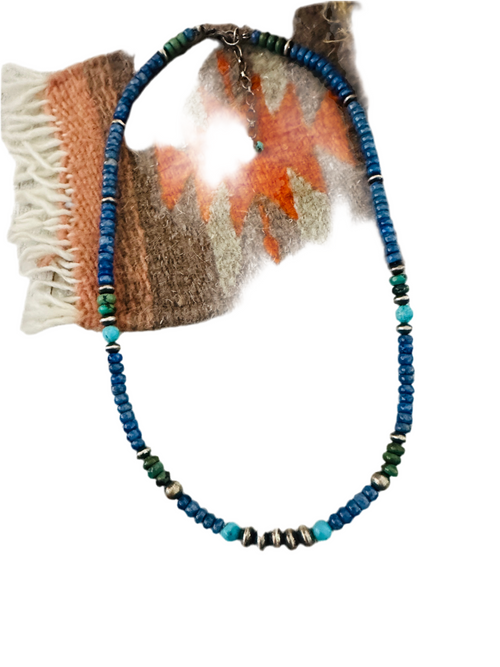 Navajo Lapis, Turquoise & Sterling Silver 18” Beaded Necklace