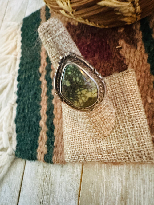 Old Pawn Handcrafted Turquoise & Sterling Silver Ring Size 7